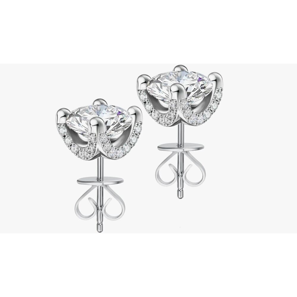 CERTIFIED Moissanite Diamond 2Ct. Rose Cut Halo Design Stud Earrings
